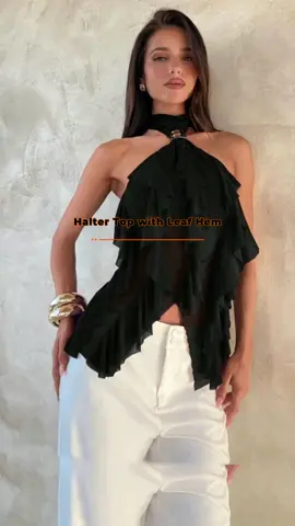 Women Sexy Halter Neck Crop Top with Ruffle Layered Detail, Sleeveless Summer Casual Wear, Elegant Plain Fabric Tank Top #halterdress #highwaisttummycontrolpantiesforwomen #trendytops #falltops #eleganttop #lacetops #embroideredtop #highwaistbikini #swimsuitshapewear #croppedtanktop