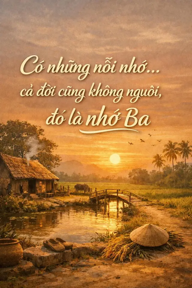 Có những nỗi nhớ lặng thầm Theo con đi suốt bao năm tháng dài Chiều buông gió thổi heo may Lòng con chợt gọi hai tiếng “Ba ơi”. Ngày xưa Ba dắt con cười Qua bao bến nhỏ, qua đời gian nan Bàn tay chai sạm nắng han Vẫn che mưa gió cho con yên lòng. Từ ngày Ba khuất xa dòng Quê nhà chiều xuống mênh mông nỗi buồn Con đi khắp nẻo dặm đường Mà không tìm lại bóng hình Ba xưa. Có khi đứng giữa chiều mưa Nghe trong ký ức tiếng vừa gọi con Ba ơi… dẫu đã không còn Tình Ba vẫn sáng như ngọn đèn đời.