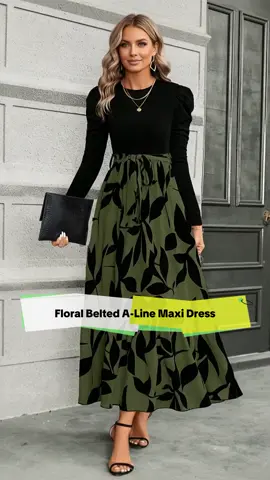 Women's Slim Fit Round Neck Belted Dress, Fashion Long Sleeves A-Line Maxi Dress for Spring & Autumn, Casual Wear #womensdresses #womensdress #fashionnovadress #dressesonline #easterdress2026 #summermaxidress #polkadotmaxidress #plussizesummerdress #picnicdress #shapewearmaxidress