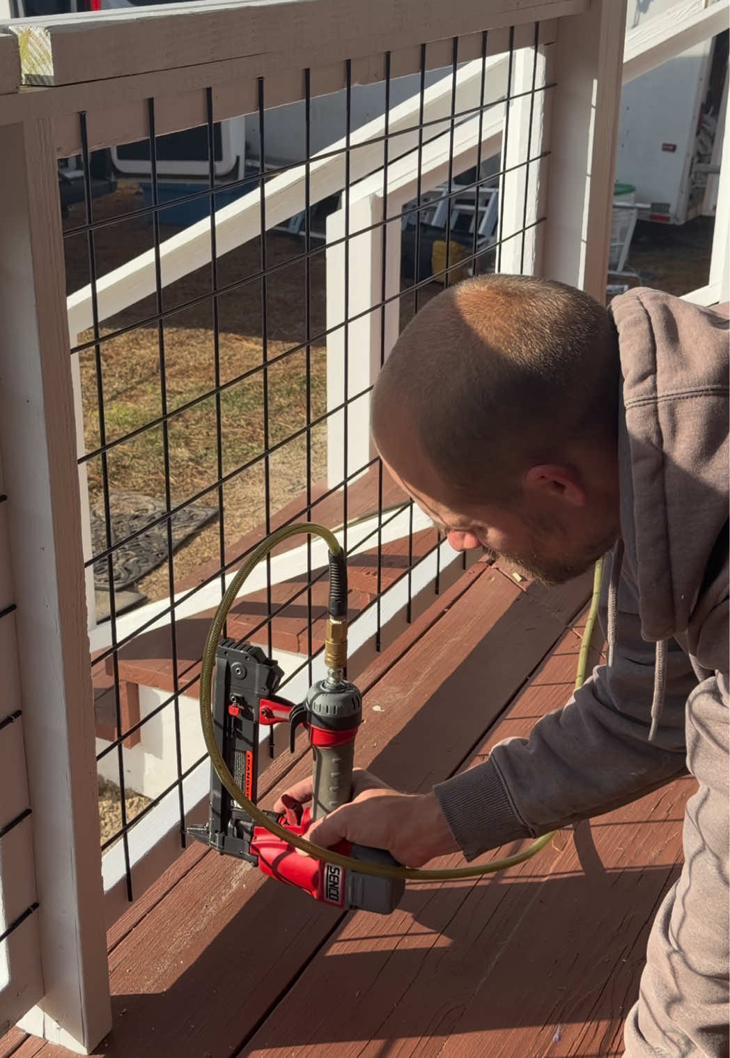 One of my favorite railings!  @Wild Hog Products  Porch railings make a huge difference. I love how these almost disappear and don’t obstruct your view.  #porchrailing #porch #construction #porchmakeover #homeimprovement 