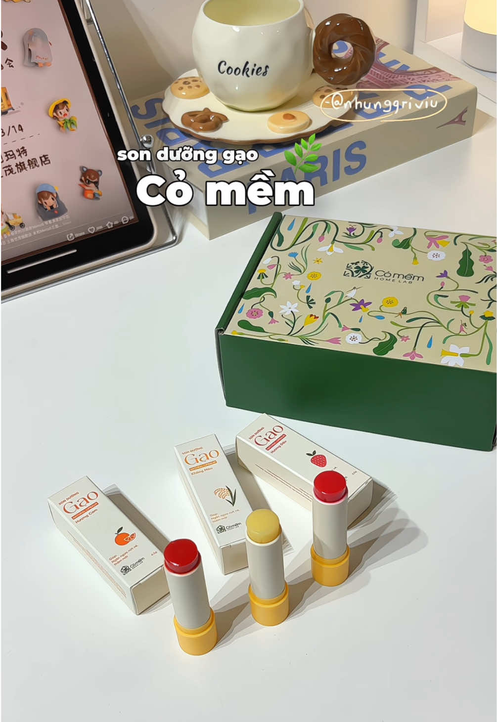 son dưỡng gạo nhà Cỏ Mềm dùng ok lắm luôn 🌾💄💋#comem #son #sonduong #sonduonggao #nhunggriviu 
