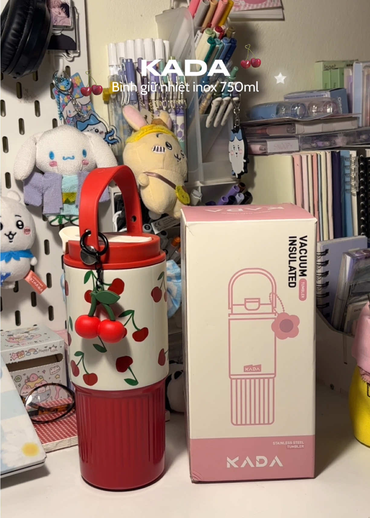 Hoạ tiết cherry xinh đuyênnn #kada #binhguinhietinox #tumbler #binhgiunhiet 
