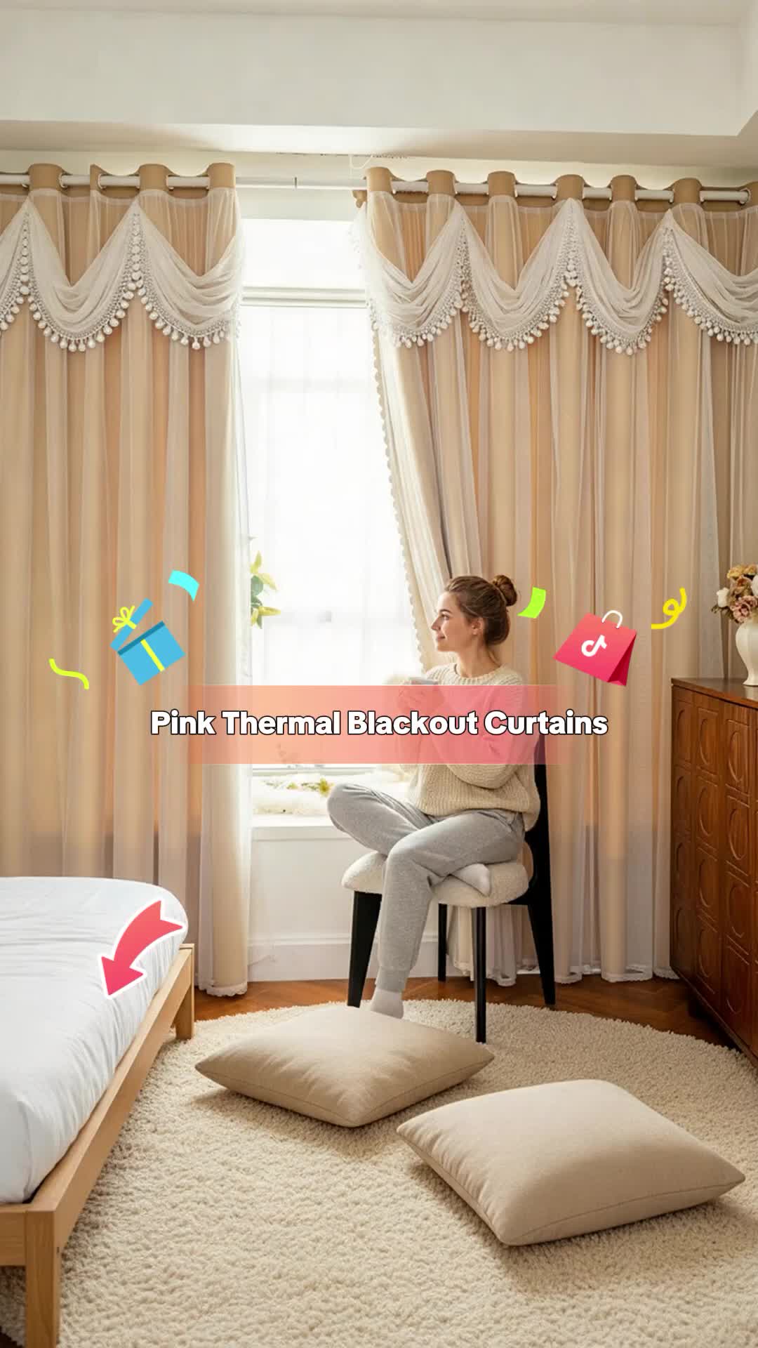 1pc High Blackout Thermal Insulated Integrated Sheer Curtains Room Darkening Privacy Protect Window Drapes with Waterfall Valance Pink Grey Same Color on Both Sides Grommet #bedding #roomdecoration #hometextile #curtainblinds #atlluxurydecor #walmarthomedecor #waterproofbedcover #hotelfurnishings #pinkroomdecor #livingroomfurniturecovers