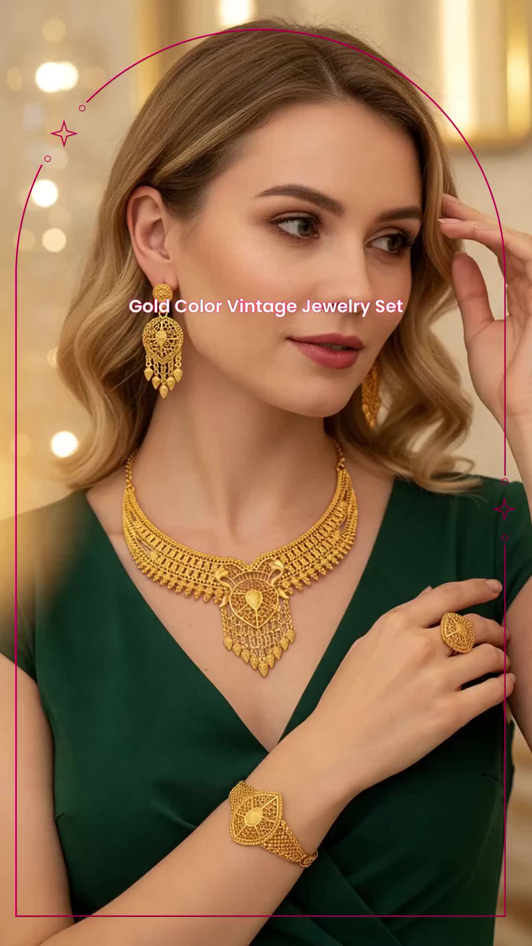 European and American Style Vintage Fashion Jewelry Set, Golden Color Luxury Women Jewelry Set, Necklace Bracelet Ring Earrings 4-Piece Set #European #and #American #Style #Vintage #Fashion #Jewelry #Set, #Golden #Color #Luxury #Women #Necklace #Bracelet #Ring #Earrings #4-Piece #Set