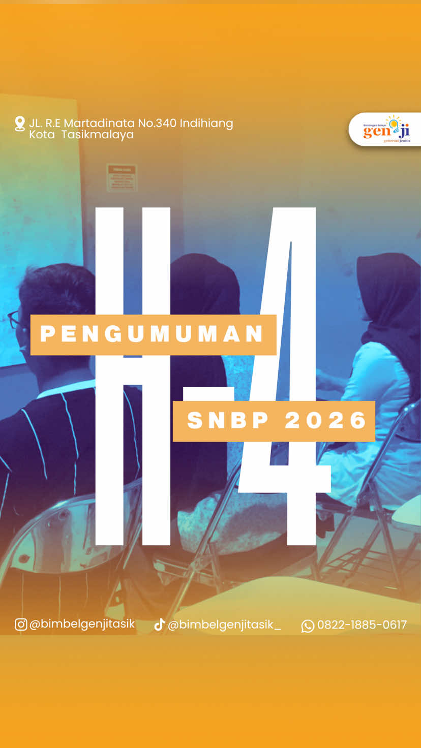 PENGUMUMAN HASIL SNBP 2026 🎓✨ Hari yang ditunggu akhirnya tiba! Perjuangan, doa, dan usaha kalian akan terjawab hari ini. Apapun hasilnya, itu adalah langkah awal menuju masa depan yang lebih besar. Untuk nanti yang lolos, selamat! Terus melangkah dan buktikan bahwa kamu pantas berada di sana. Untuk yang belum, jangan patah semangat—masih banyak jalan menuju sukses, dan ini bukan akhir dari segalanya  Bimbel Genji selalu ada untuk menemani perjalanan belajarmu selanjutnya 🤍 #SNBP2026 #PengumumanSNBP #PejuangPTN #GenjiTasik #BimbelTasik 