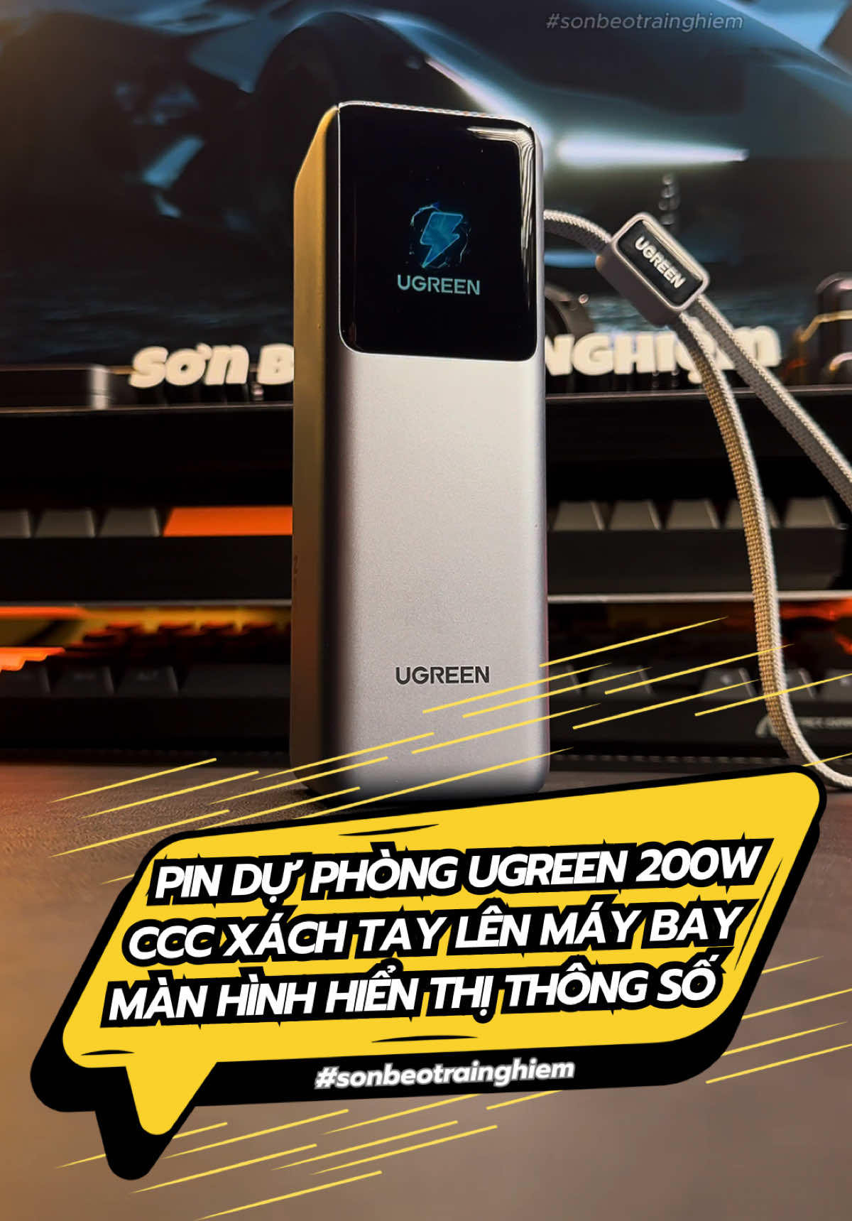 Pin dự phòng Ugreen 200w tích hơp 2 dây Type C in/out. Màn hình hiển thị và CCC mang lên máy bay. #sonbeotrainghiem #ugreen #sacduphong 