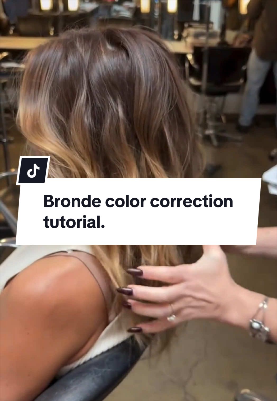 From harsh lines to soft blend. 🎨 ✨ Watch @Madison (Clifford) Dolkas walk us through this Dia color correction on a brunette base, transforming existing highlight lines by blending them into a seamless dimension and textured finish. Hairline: 8N + 9 vol. Roots: 7N + 9 vol. Mids: 8N + 9 vol. #LorealPro #HairTok #HairColor #HairTransformation #ColorCorrection