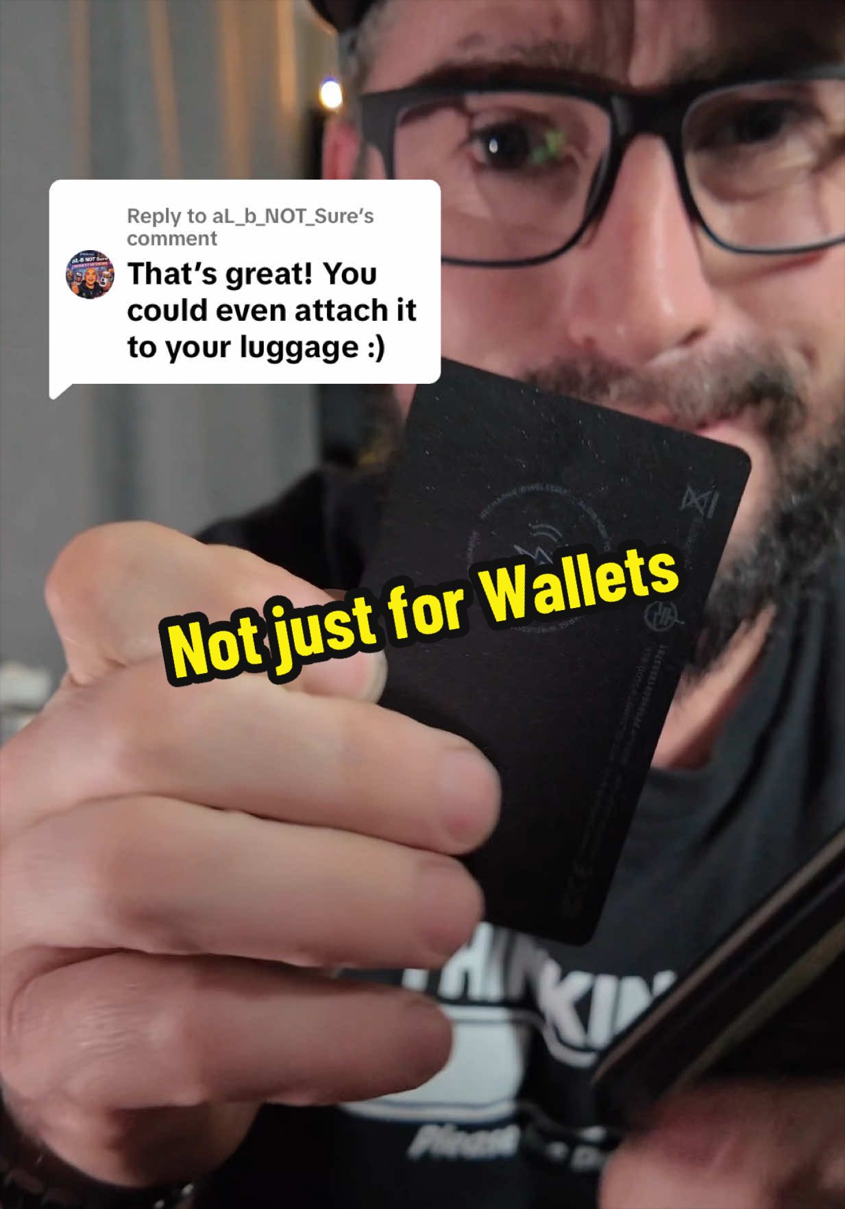 Replying to @aL_b_NOT_Sure yeah this tracking card doesn’t only have to be for wallets!  You could easily slip it in luggage, bags, or even on an ID badge.  
