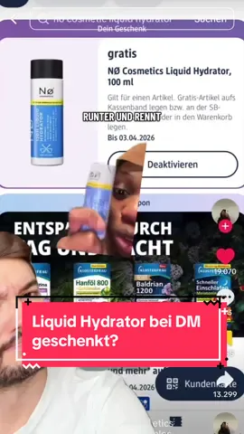 Bei DM bekommt man aktuell gratis Produkte und einige Leute berichten von krassen Geschenken, wie z.B. einem gratis No Cosmetics Liquid Hydrator. Trotzdem bitte nicht wegen solchen Geschenk Coupon Aktionen in die Drogerie rennen ‼️ Video von @blackswaaty  #dm #nocosmetics #liquidhydrator #drogerie #skincare