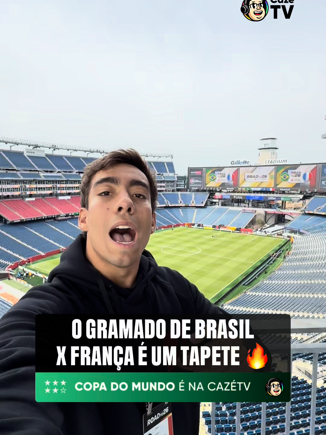 O GRAMADO DO GILETTE STADIUM ESTÁ UM TAPETE! 🔥 A casa dos Patriots recebe o amistoso entre Brasil e França, e o gramado está simplesmente IMPECÁVEL! O estádio de Boston receberá, também, sete jogos da Copa do Mundo! 🎥 @pedrocl021 #SetoristasCazéTV #CopaNaCazéTV #Brasil