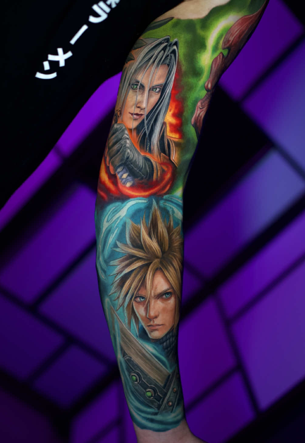 Final fantasy sleeve done. Partly fresh. Love doing this mix between realism and a more illustrative style. #finalfantasy #tattoo #finalfantasytattoo @kwadron @Tattoo Armour 