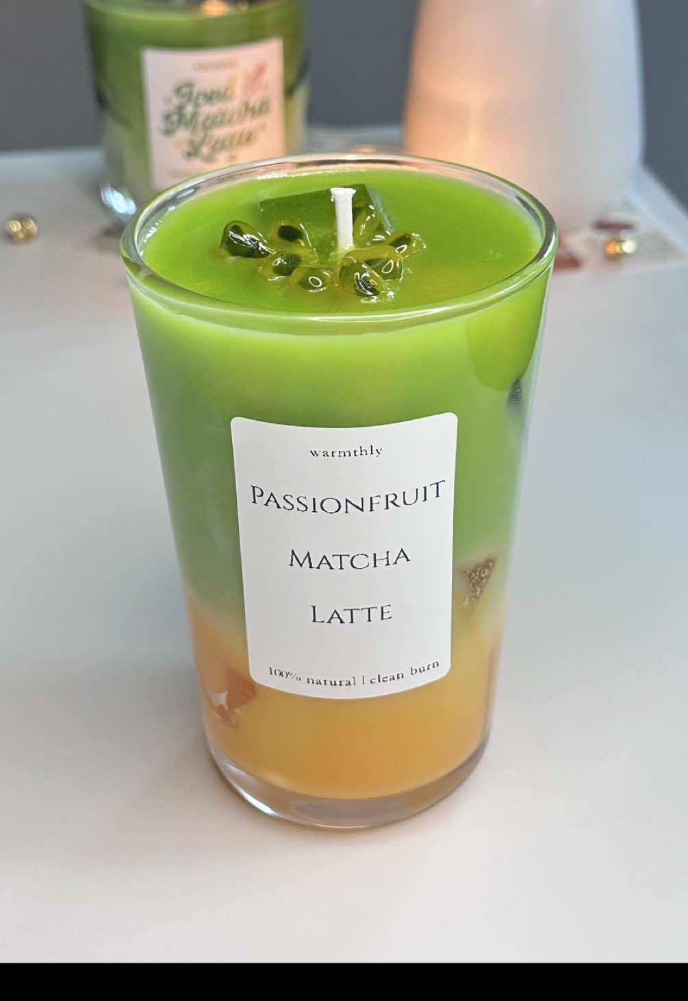Meet your new favorite duo: Passionfruit + Matcha Latte 🍵✨ This hand-poured soy candle is sweet, creamy, and ready to make every corner of your home feel magical. 🕯️💛Available in my shop npw - link is in bio🔗#candles #candlemaking #handmade #matcha #passionfruit 