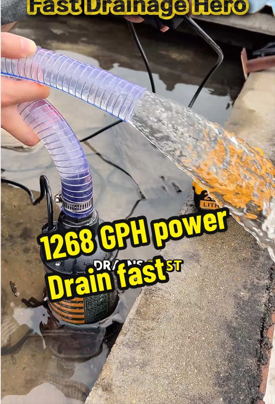 Basement flooded again?fix it fast.1268 GPH power - no more flooding#waterpump #garagetools #tiktokshopspringglowup #dewalt #cordlesstools 