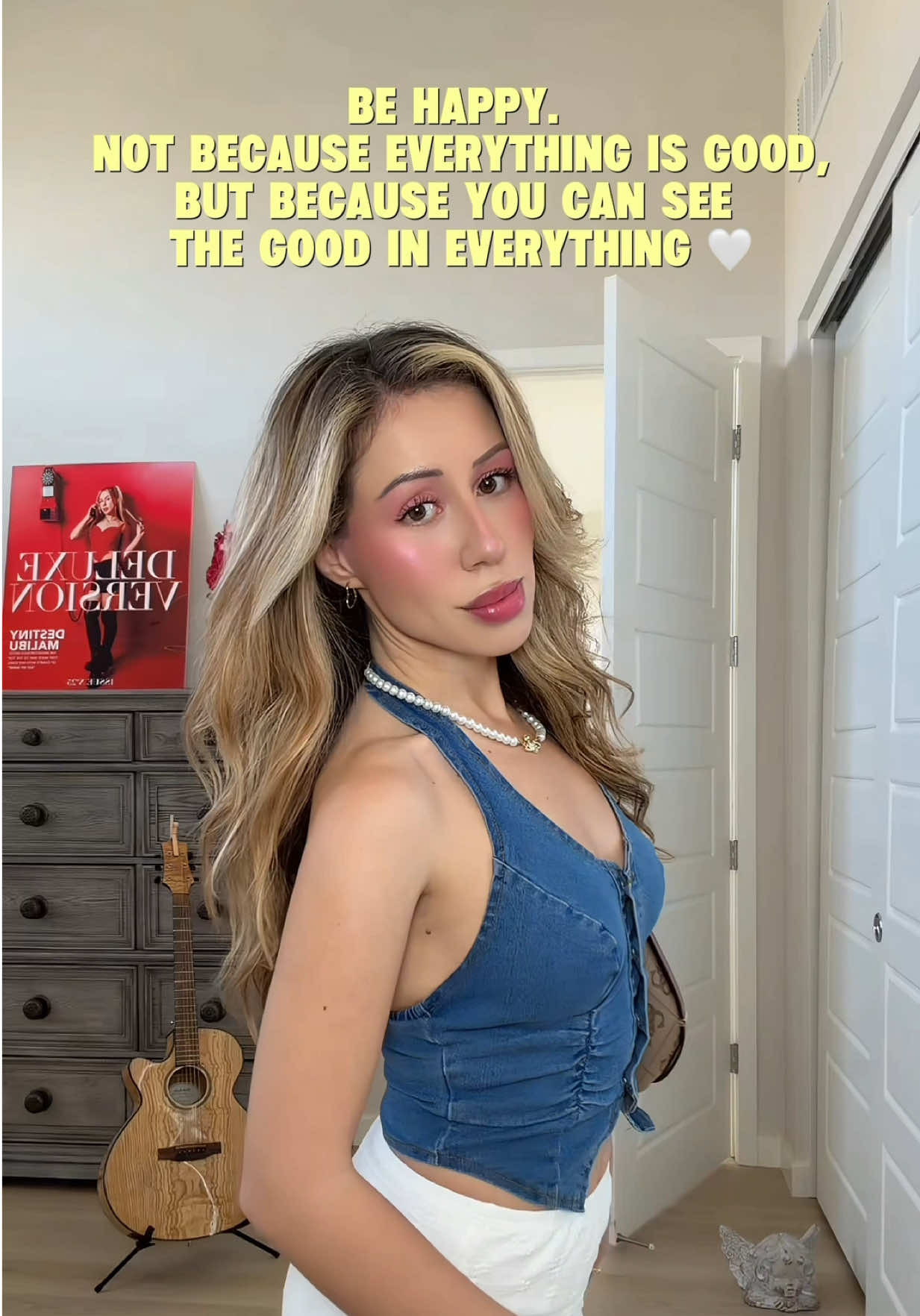 Be happy. Not because everything is good, but because you can see the good in everything 🤍✨ Song: “Vamos” - Destiny Malibu Out now 💖 Available on all streaming platforms. #destinymalibu #fashion #spring #inspirational #MentalHealth 