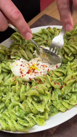 Basil pesto tortiglioni with burrata #foodyouwanttoeat #pestopasta 
