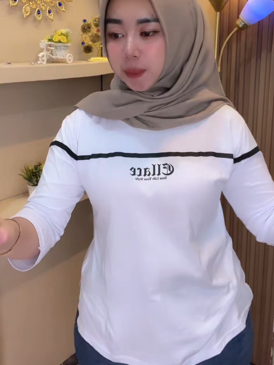 ELLACE - Kaos Garis Cantik Baju Oversized Wanita Lengan 7/8 Motif Terbaru Dengan Desain Elegan