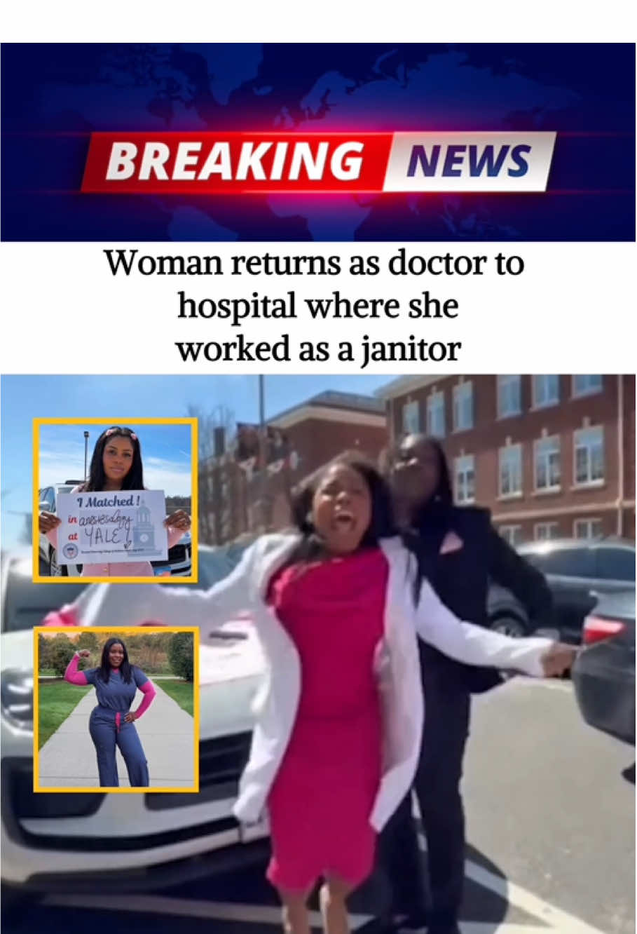Shay Taylor worked as a janitor for 10 years at Yale New Haven Hospital. Soon, she will return as a doctor.#USA#news#ShayTaylor#Doctor#YaleHospital