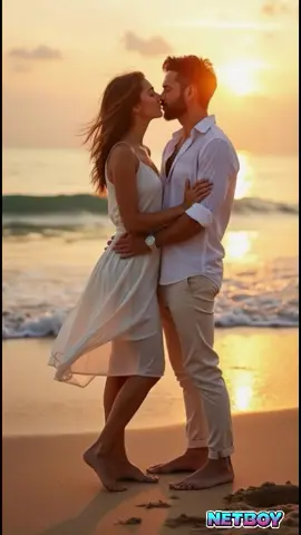 Un momento romántico en la playa al atardecer 💞💕 #Love #romantic #kiss #livewallpaper #sunset 