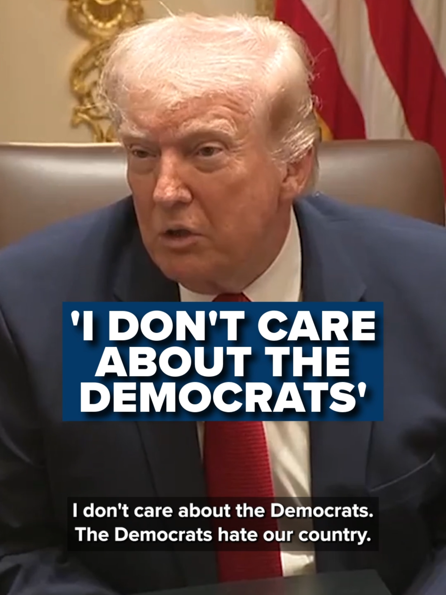 At President Donald Trump’s 11th cabinet meeting on Thursday, he sharply criticized Democrats, accusing them of pushing policies he says threaten the country. Trump contrasted his administration’s approach with what he called a lack of “common sense,” while also warning about the political direction of his opponents. LINK IN BIO FOR MORE.  #PresidentDonaldTrump #Democrats