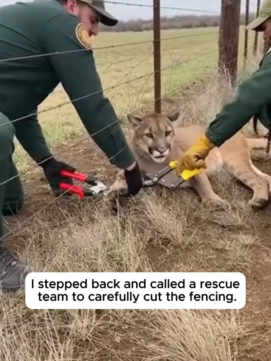 He Found A Deadly Cougar Tangled In His Wire Fence 😱#wholesome #animallover #rescue #Love #cougar 