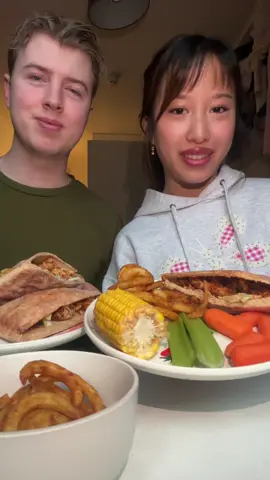 eat pita wraps and fries with us! #pita #healthy #asmr #mukbang #couple 