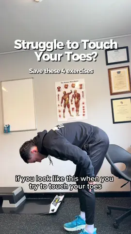 Four exercises that will help you touch your toes in no time 🤝 If you feel really stiff/tight around the lower back, hips, and hamstrings when you try to touch your toes - these 4 dynamic movements will be ideal to add in a few times per week to help with that! 2-3 sets of 30-40sec on each movement 3+ times a week and you will notice improvement 👊 *Of course take caution if you have a diagnosed injury or ongoing pain, never take medical advice online - these are just movement suggestions  #backpain #backmobility #physio #athletictherapy 