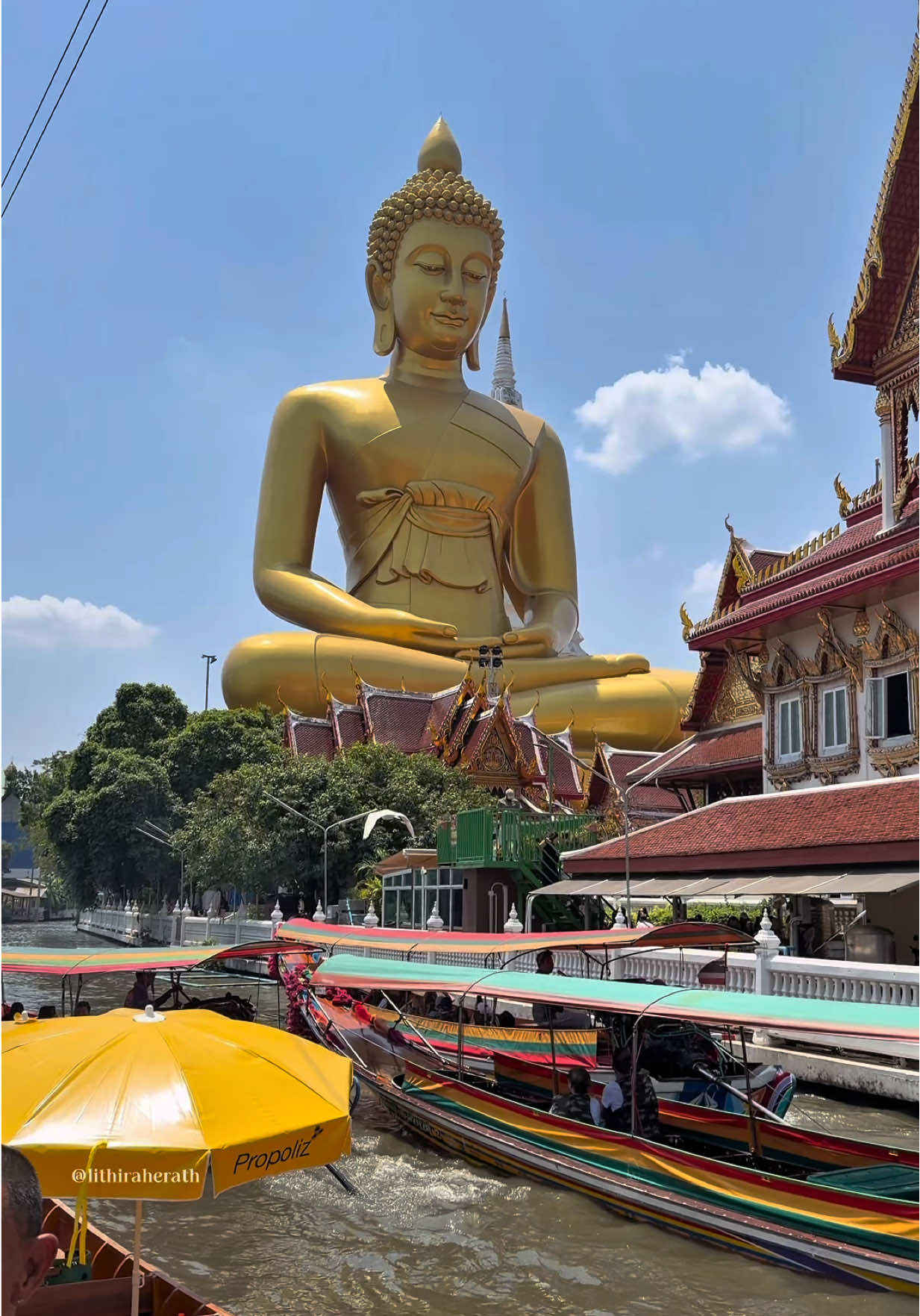 looming over the Thonburi canals Bangkoks biggest Buddha Wat Paknam🪬☸️♥️ #เที่ยวไทย #เล่าเรื่อง #viral #travel #parati 