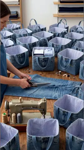 Large Boxy Handbag Crafted from Recycled Denim | Pattern-Free Bagmaking Project #denimbag #upcycle #bagmaking #foryou #fyp 