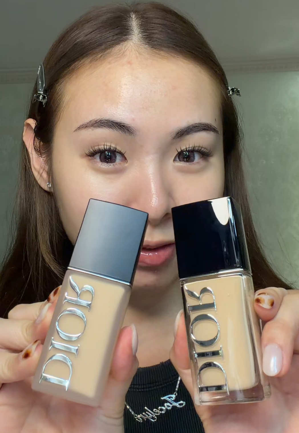 side by side comparison of the dior forever skin glow and the dior forever skin wear!! 🤍 @Diorbeauty #diormakeup #diorforever #makeup  
