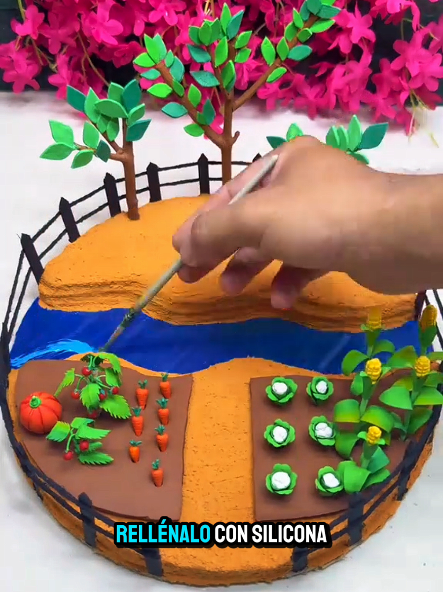 Maqueta de diorama de una granja sostenible con cultivos de zanahorias, maíz, calabazas #fyp #videoviral 