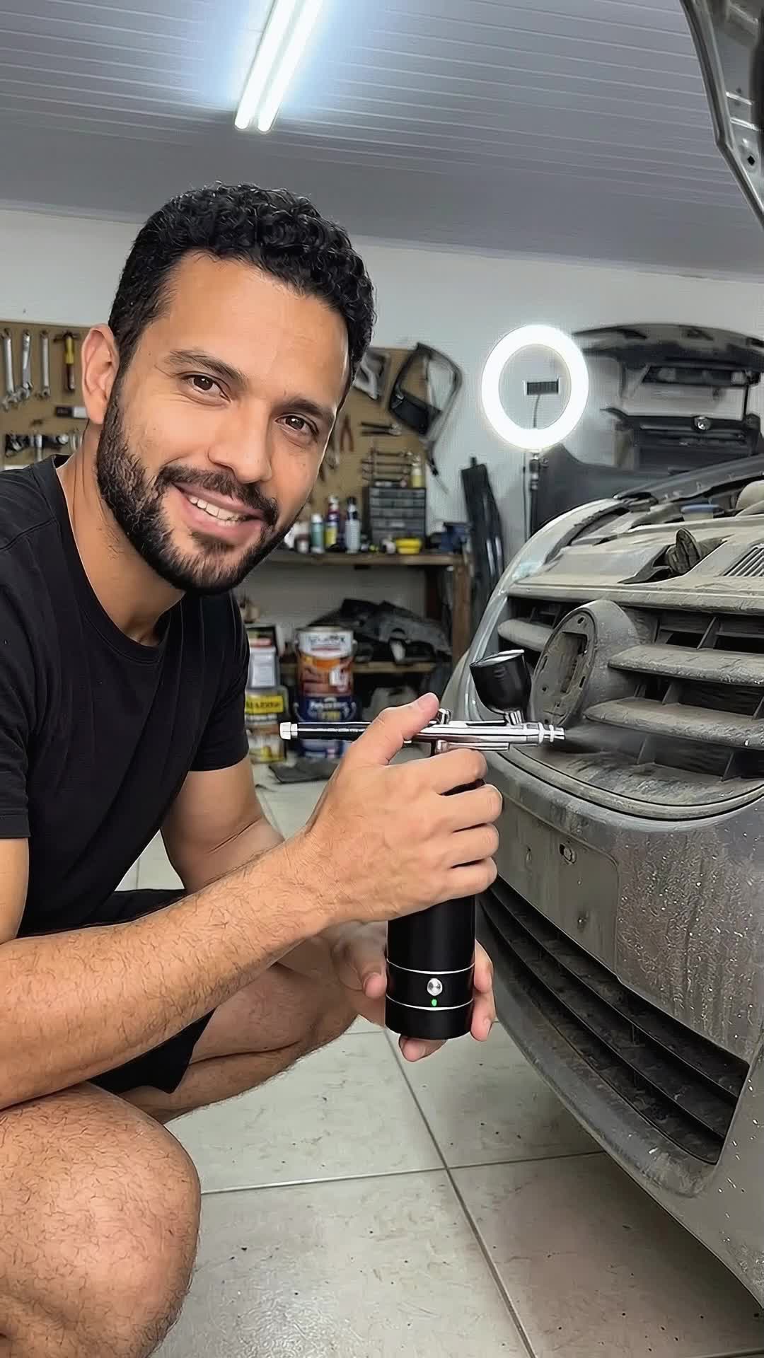 Aerógrafo Sem Fio Recarregável Portátil Com Compressor. Quer dar um trato premium no carro ou na moto em casa? Tu precisa de um desse! #aerógrafo #ferramentas #manutenção #tiktokshopbrasil