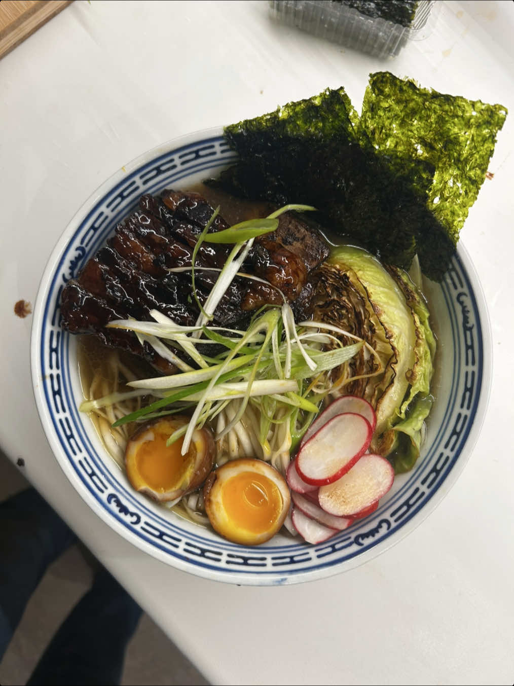 Short rib ramen. I keep marrowbones in my freezer for occasions like this. A good ramen is about the stock. I went a little off script here and it didn’t disappoint.  The stock: Roasted marrowbone (any bones will do) Water Onion Celery Carrots Garlic Ginger Kombu Bonito flakes Dried anchovies (very optional) Some prawns (totally off-script but delicious) Star anise Dried chillies  Peppercorns #shortribs #ramen #noodlesoup #japanesefood #dashi #Recipe 