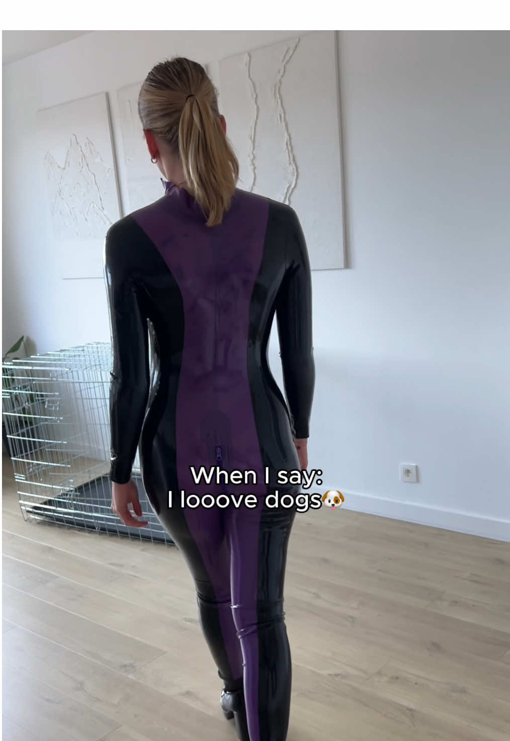 Would that be your answer too?😝 #dogs #Love #cage #obey #latexcatsuit 