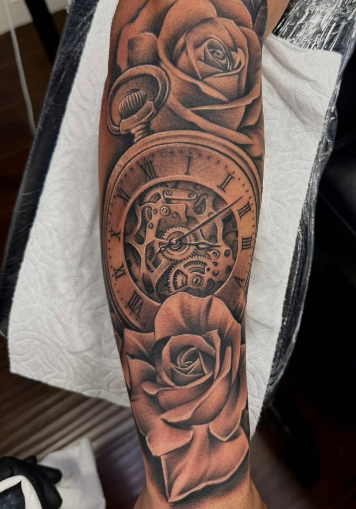 time tattoo #clocktattoo #pocketwatch #time #rose #rosetattoo 