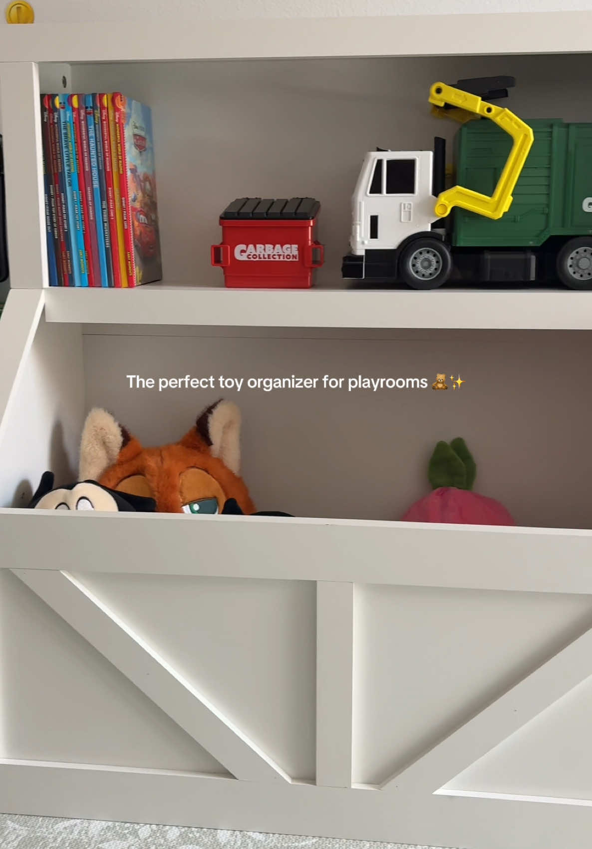 Wooden toy storage & bookshelf organizer 🧸📚 @GARVEE JoyRide  #toystorage #playroomorganization #playroominspo #bookshelf #toyorganization 