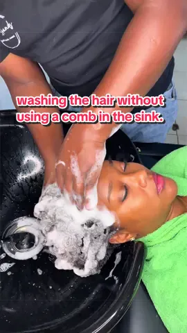 How to wash your clients hair without involving combs in the sink.  I say the best Detangling tool you can use is your fingers.  #HairEducation #StylistTraining #SlenHairEducation #naturalhairtreatment #HairCareTips 