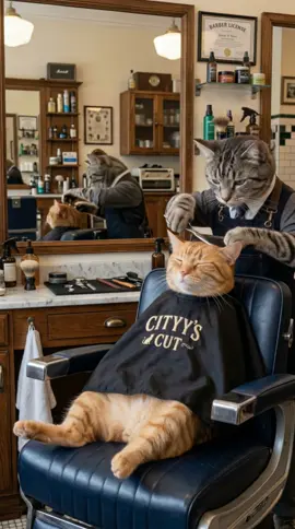 Fresh cut, no notes. He approves. 💈😤✂️ #catsoftiktok #fyp #funnycat #barny #judgingcats 