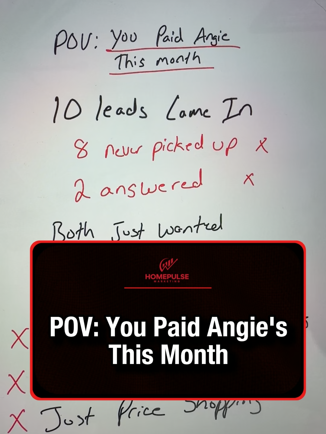 POV: You paid Angi this month. 10 leads came in. 8 never picked up. 2 answered — both wanted the cheapest price. There's a better way. $50K+/mo contractors — link in bio.