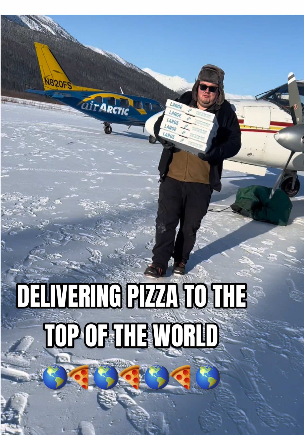 Delivering pizza to the top of the world🍕🌎 Thank you for all your support and allowing us to be able to do things like this all around Alaska 💛 What’s your favorite pizza?!  #alaska #arcticcircle #topoftheworld #dominos #furthestpizzadelivery 