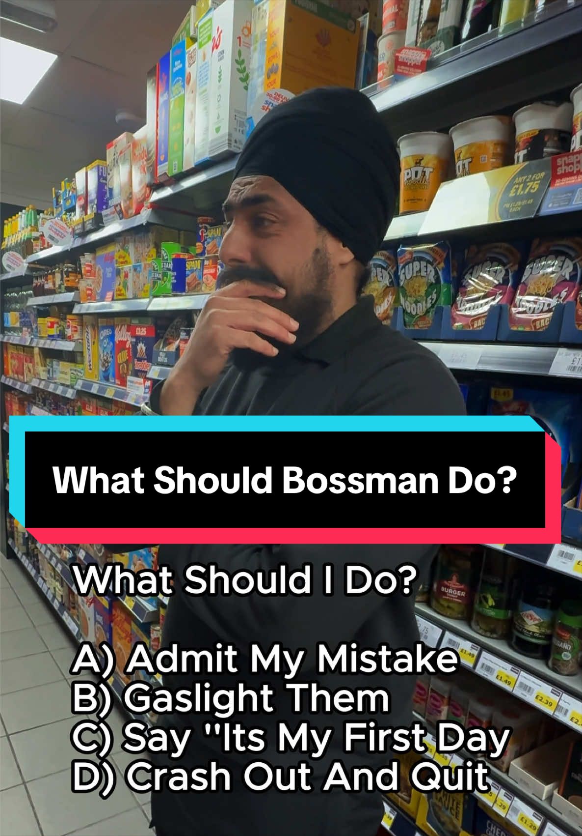 What Decision Should Bossman Make? A, B, C or D? 🤣 #horsleyhillpremier #fyp #bossman #retail #meme 
