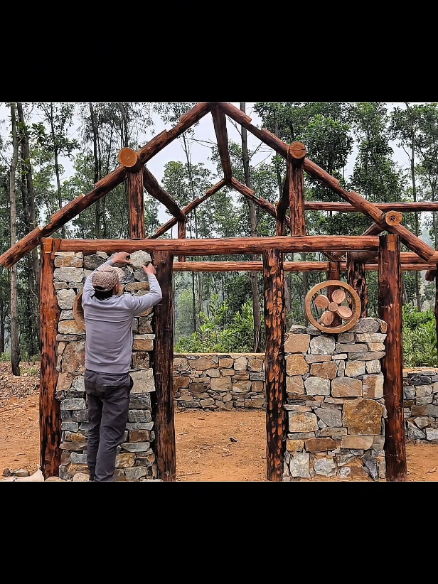 wooden cabin construction off-grid #construction #build #bushcraft #survival #outdoor 