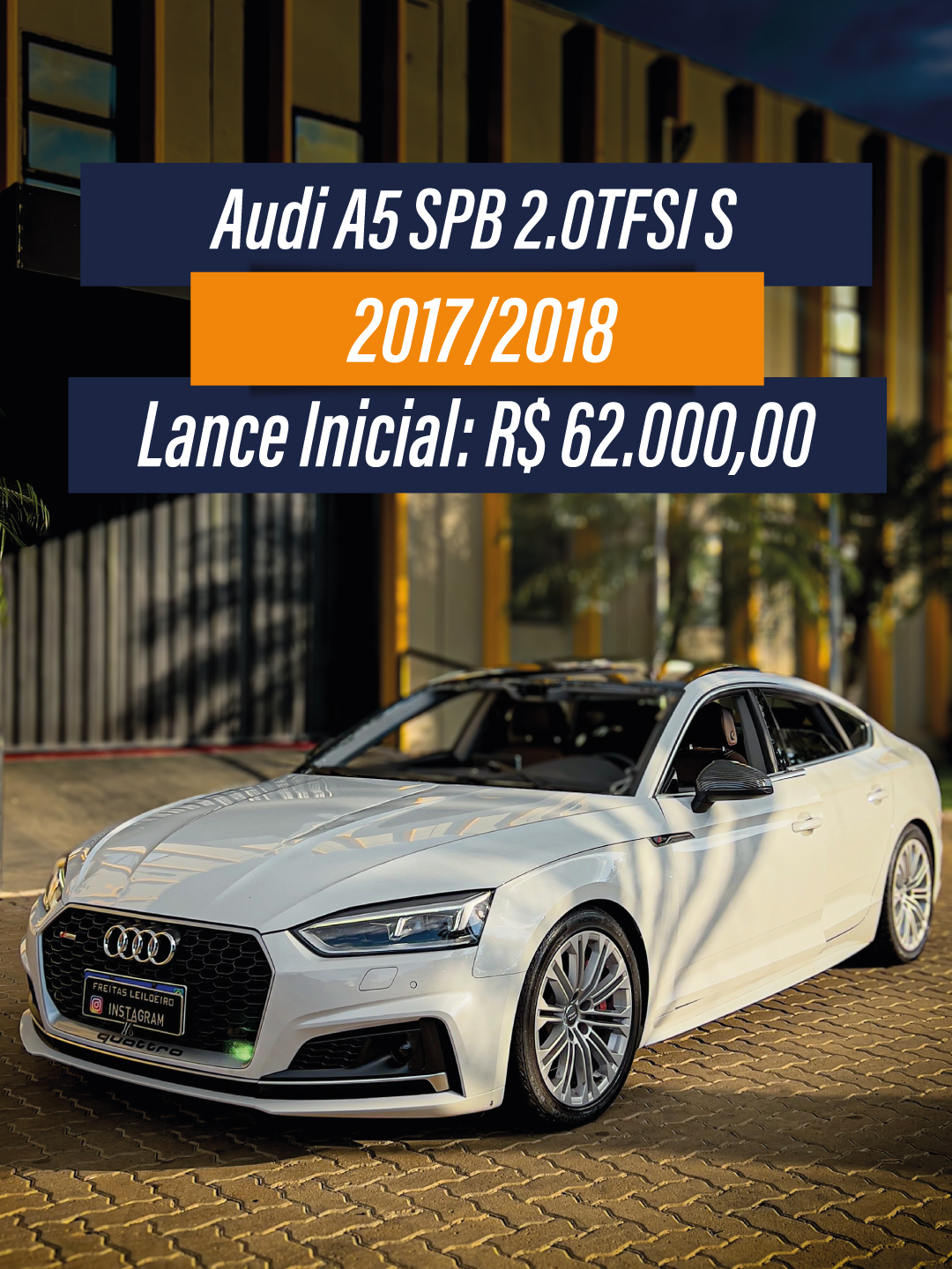 Audi A5 SPB 2.0TFSI S, 2017/2018 Km: 103884 Sinistro / Peq Monta Leilão 01/04/2026 - Lote 25 Lance Inicial: R$ 62.000,00 Para dúvidas mande um WhatsApp para (11) 3117-1000 Para participar online faça o seu cadastro em nosso site: www.freitasleiloeiro.com.br. Link na Bio. Para participar presencialmente não é necessário o cadastro, bastando comparecer no pátio que irá ocorrer o leilão, na data e hora estipulada em nosso site. . . . . . #freitasleiloeiro #leilao #leilaodecarros #carrosusados #audi #audia5