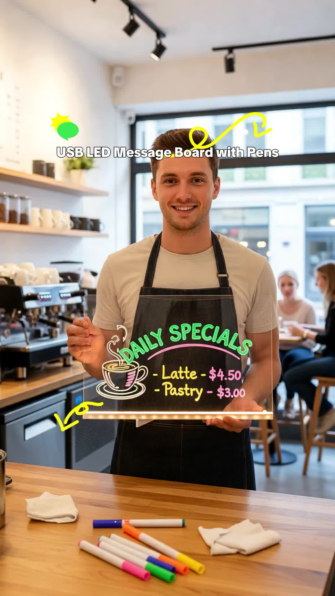 USB-Powered LED Message Board – Lumiboard 12x8 Acrylic Glow Tablet with 12 Neon Pens, Erasable Drawing Pad for Kids, Perfect for Desk Decor & Cafe Signs 