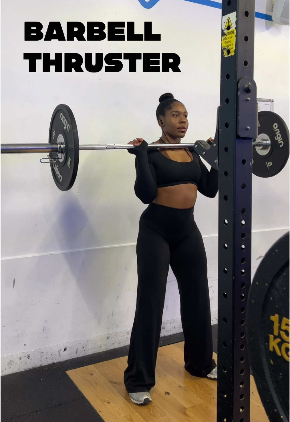 Barbell Thrusters are my go to for a challenging full body movement! Moving my body in @Oner Active and always 🖤 @KrissyCela @Scarlett Owens 