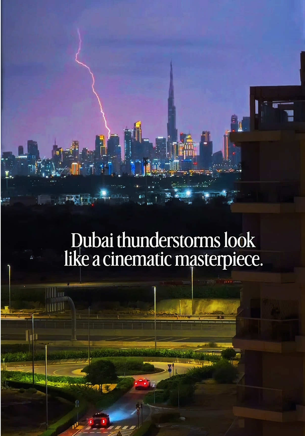 Dubai you Beauty ❤️✨⛈️ .. Was lucky enough to Capture these gorgeous scenes a while ago. .. These scenes look straight out of a Movie. .. [ Dubai thunderstorm, Thunder, storms in Dubai, Dubai rain, Dubai weather ] .. #thunderstorms #dubairain #dubaiweather #mydubai #dubaireels 