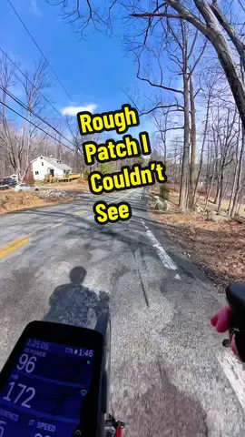 Careful out there on roads you haven’t ridden since before winter. I could not see this destroyed, then patched, stretch of road until I was on it. Sight line was obscured b/c of the hill. #cycling #biketok #cyclist #bikelife 