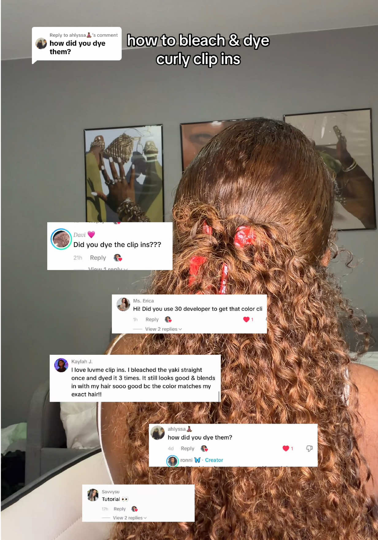 Replying to @ahlyssa🧘🏾‍♀️ this is how I bleached and dyed these curly clip ins 💞 #dyedhair #brownhair #luvmeclipin #curlyclipins 