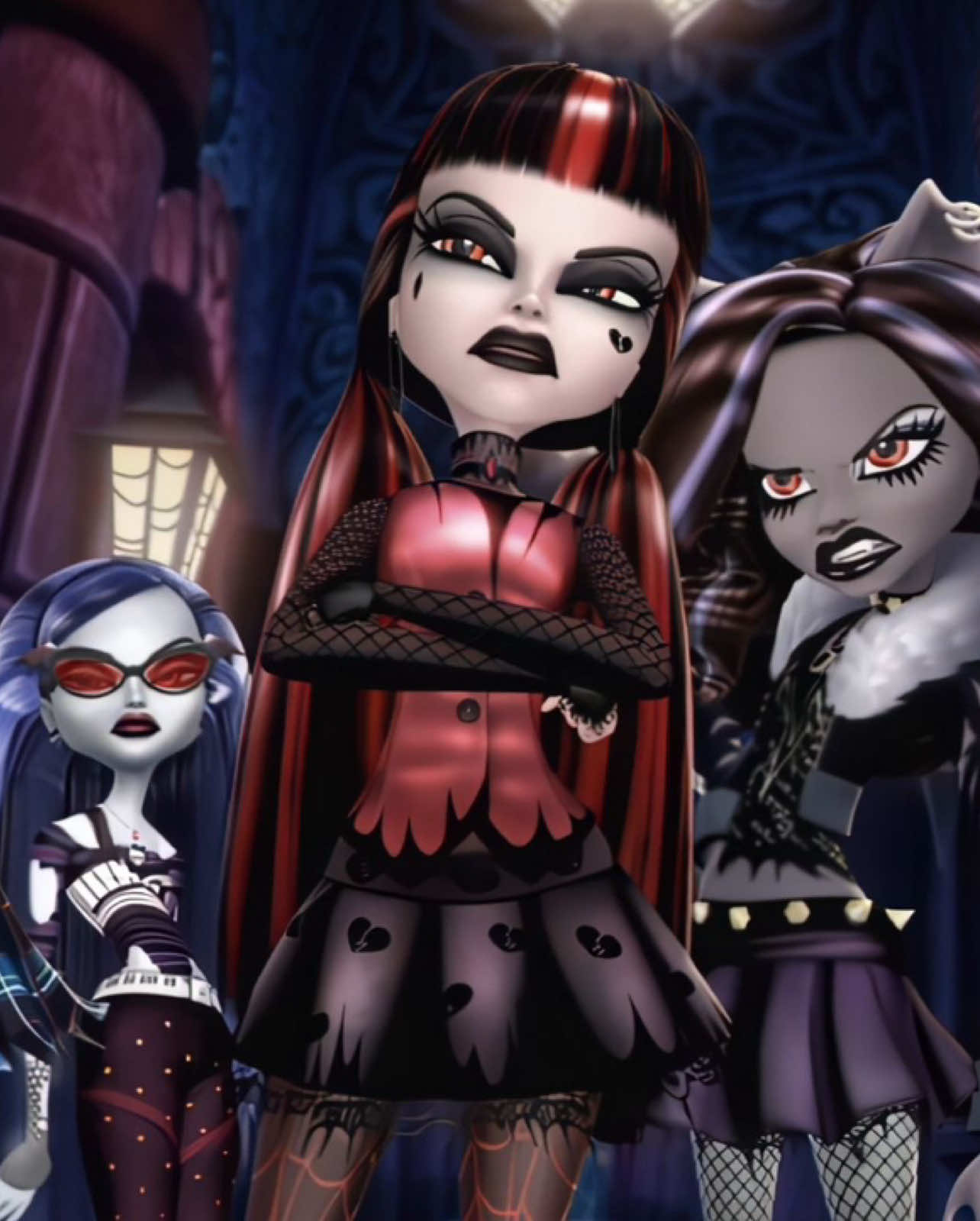 Who gives you the most shadow ghouls vibes? 🔥🖤 // #monsterhigh #shadowghouls #draculaura #frankiestein #clawdeenwolf 