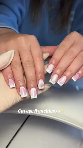 Cat eye frenchies>>✨ #fyp #nailinspo #nailideas #cateyenails #cateye 