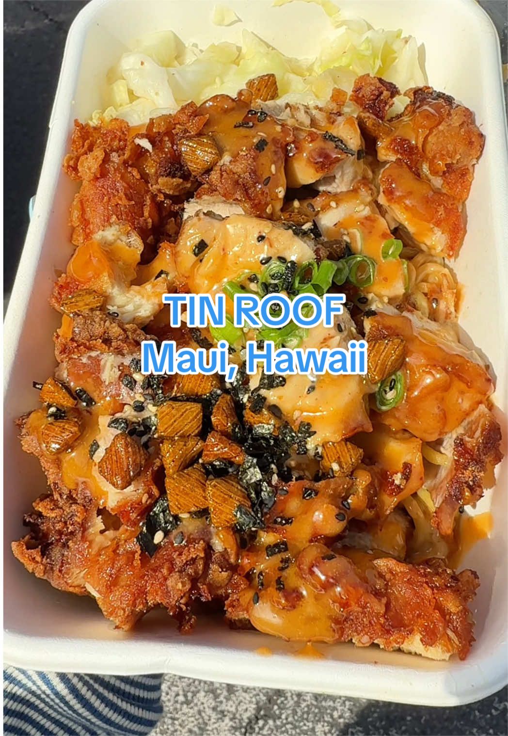 The best plate lunch the second you get off the plane in Maui is tin roof  #maui #foodies #mauihawaii #hawaii #platelunch 